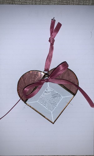 Heart Shaped Stained Glass Suncatcher Pink Clear Etched Beveled Ribbon Bow EUC - Picture 2 of 13