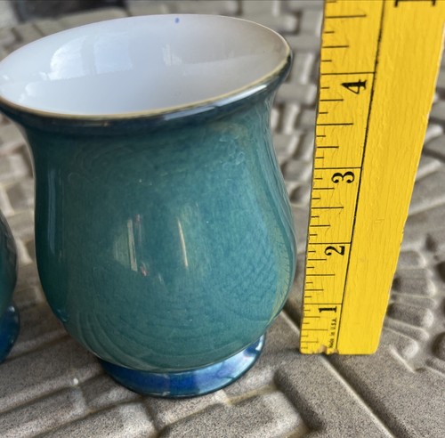 Denby Craftsman pot belly Mug Green Blue White 4” Made In England Set of 2 - Picture 10 of 13