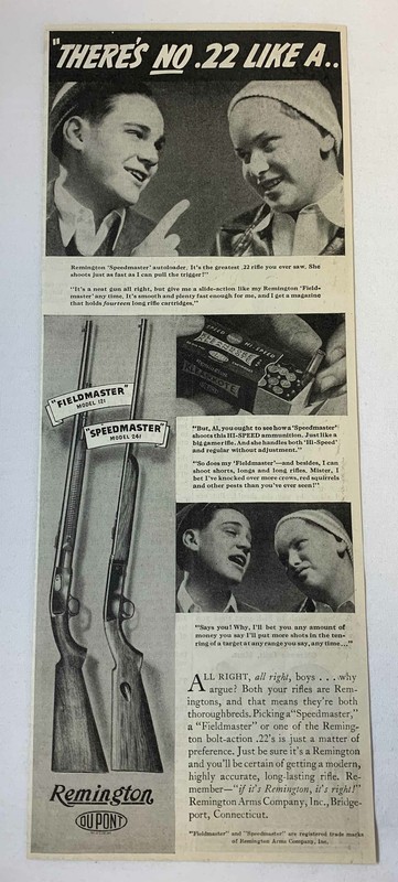 1937 REMINGTON rifle ad ~ THERE'S NO .22 LIKE A... ~ Fieldmaster, Speedmaster