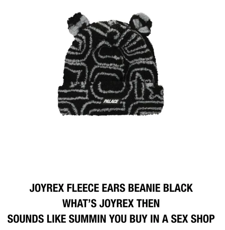 PALACE SKATEBOARDS JOYREX FLEECE EARS BEANIE BLACK S/M WINTER 2023