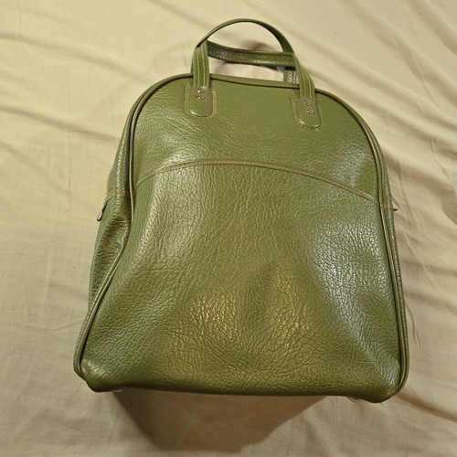 Flight Attendant Overnight Tote Travel Bag Avocado Green MCM Stripe VTG 1960s - Picture 8 of 18