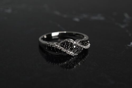 10k White Gold Round Black and white Colored Diamond Cross Ring - Picture 2 of 10