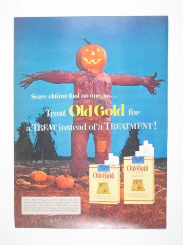 1953 Old Gold Cigarettes Ad Pumpkin Head Scarecrow Halloween Print Tobacianna