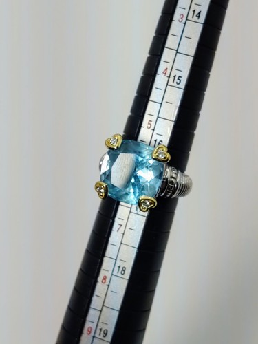 Ripka Sterling 18k Cushion Cut Blue Topaz & Diamond Fontaine Ring - 第 7/10 張圖片