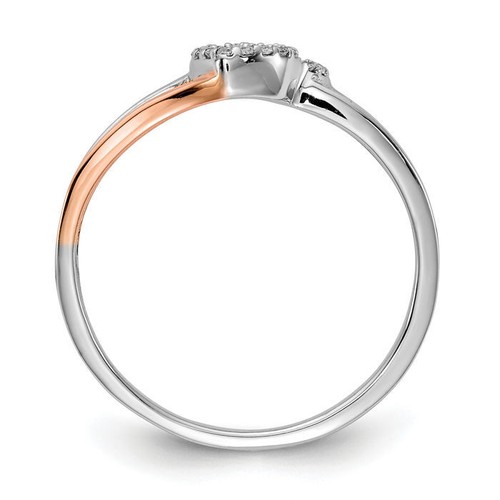 14K Solid Two Tone Gold Diamond Double Heart Ring - Picture 3 of 18