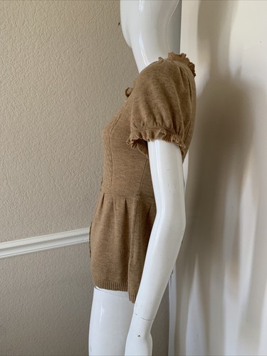 JUICY COUTURE Beige Tan Cashmere Viscose Short Sleeve Button Front Sweater Sz S - Picture 4 of 7