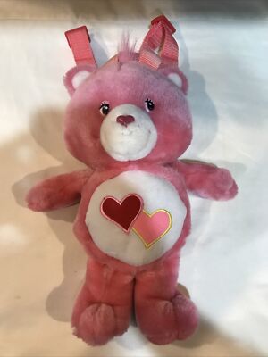 VTG 2004 Care Bear Love A Lot Bears Plush Zip Backpack Straps Pink