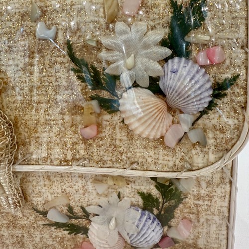 Vtg Cutest 1950 Tourist Purse. Beige Woven Seashell Handbag Bamboo Beaded Handle - Picture 2 of 9