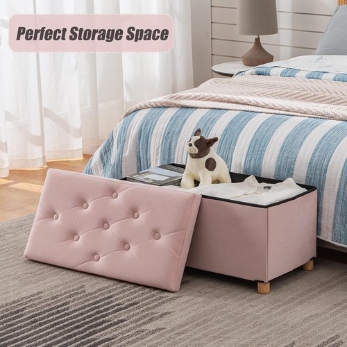 BRIAN & DANY Ottoman Storage Box with 4 Wood Legs Pink, 76 x 38 x 38 cm - Picture 6 of 7