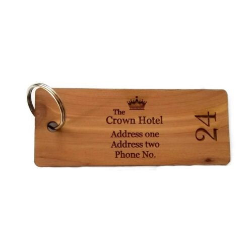Cedar wooden engraved personalised hotel key fobs tags - Picture 3 of 12