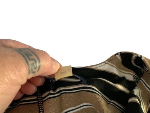 Tommy Hilfiger Sz 12 Dress Short Sleeve Black/Tan/White Striped Zip Closure - Picture 5 of 9