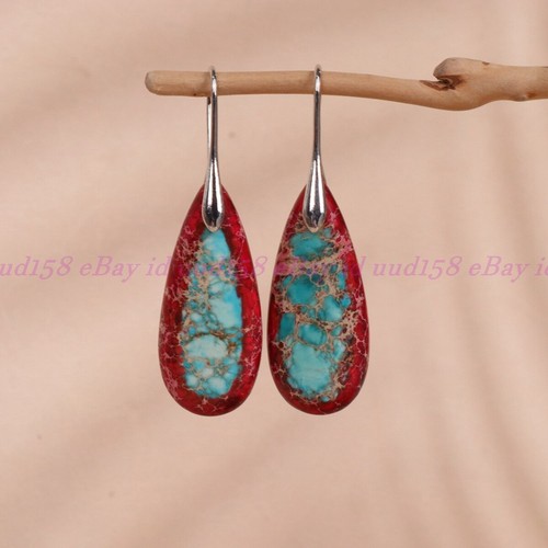 Natural Imperial Jasper Stone Teardrop Dangle Earrings Gemstone Drop Earrings - Picture 7 of 12