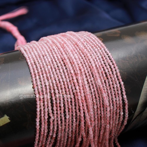 Rose Quartz Newly Added 3mm Dainty Faceted Beaded Gemstone Beads 12" Long - Picture 3 of 6