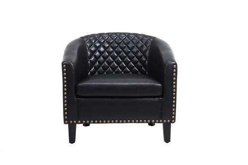 PU Leather Accent Barrel Chair with Nailheads and Solid Wood Legs Black - Picture 4 of 12