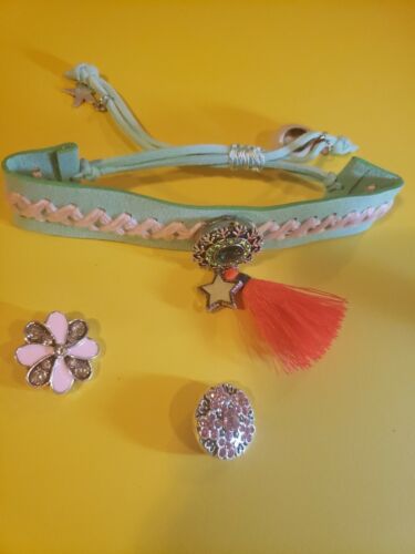 Pretty Green Leather Adjustable Noosa Snap Bracelet W/ 3 Snaps