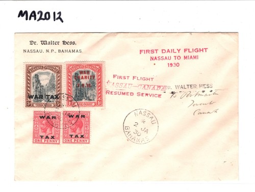 BAHAMAS FIRST FLIGHT Miami 1930 Cover *WAR TAX* FRANKING Air Mail Resumed MA2012 - Picture 8 of 11