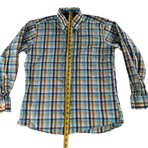 Gitman Bros Men’s L/S Button Shirt Blue/Tan/Yellow Plaid Check USA • Medium - Picture 6 of 8