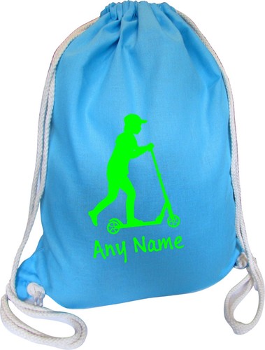 Scooter Personalised AQUA BLUE COTTON Kids Childs School Sports Gym PE Bag Xmas - Picture 6 of 12