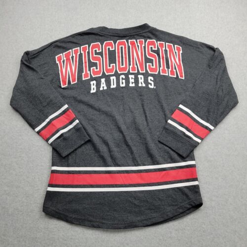 Wisconsin Badgers Shirt Womens XS Gray Red Oversized Football Long Sleeve Ladies - Picture 1 of 7