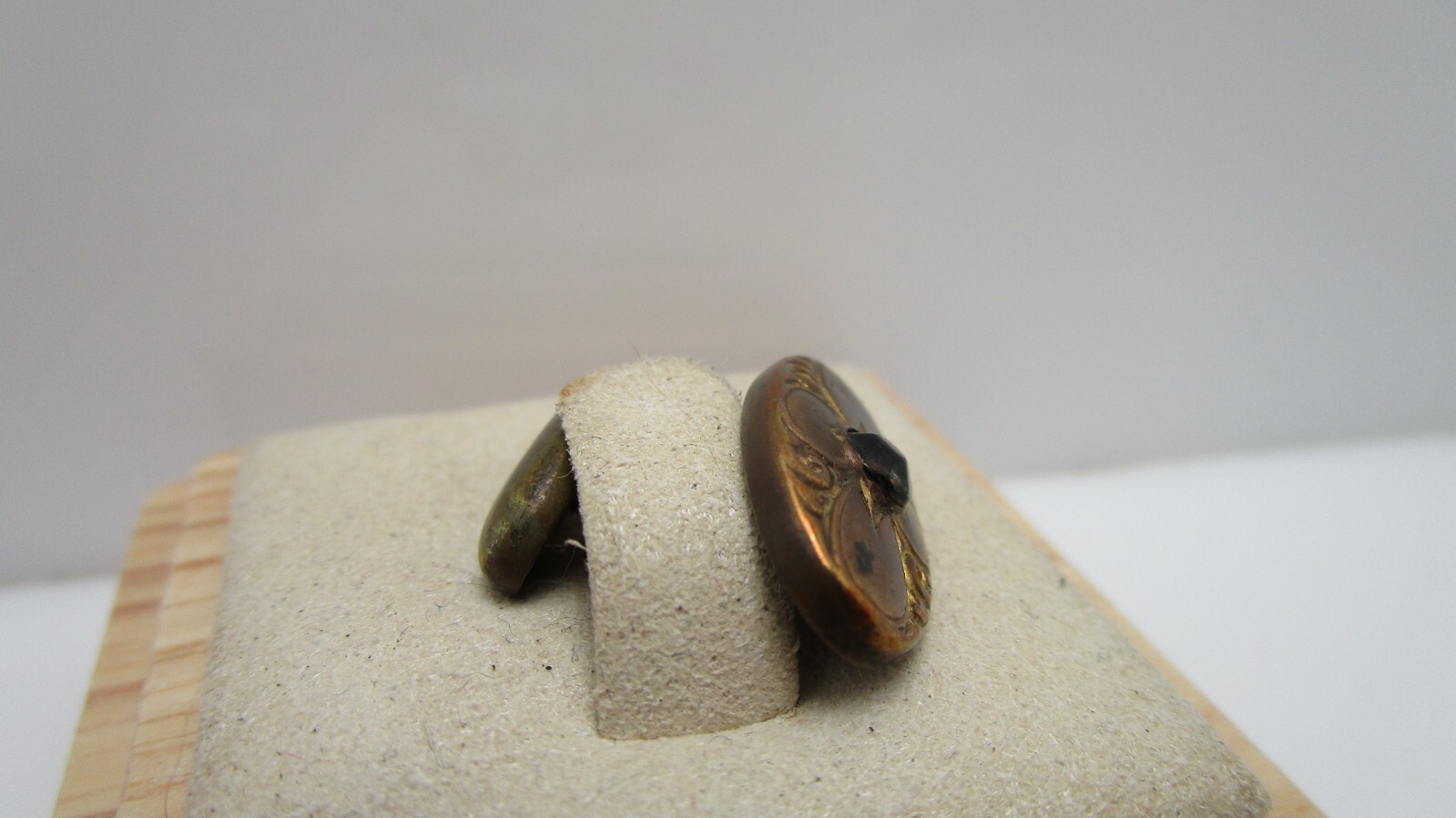 Antique Smokey Crystal Center Repousse  Single Flip Lever Link Cuff  Stud Button