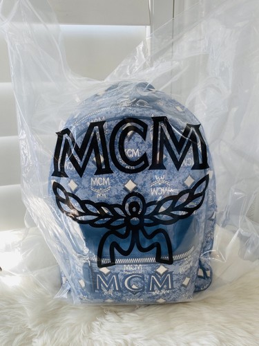 Neu mit Etikett MCM kleiner starker Vintage Jacquard Monogramm Canvas Leder Rucksack blau $ 1150 - Bild 12 von 12