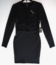 Express 90130 Women's Sz XS Black L/S Ruched Cut-Out Body Con Dress $88