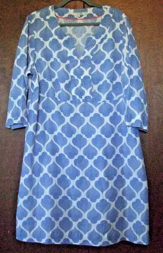 Boden 100% Linen Tunic Dress 3/4 Sleeve Blue & White Sz 22L UK or 18L US