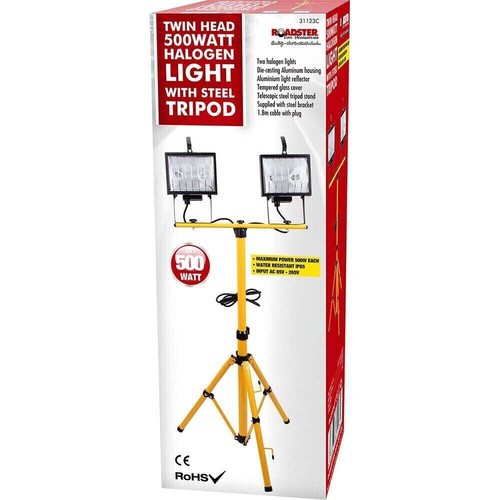 500w Twin Head Telescopic Halogen Floodlight Work Site Flood Light Tripod Stand - Picture 4 of 6