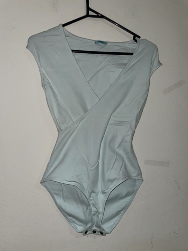Kolan Size 2 Criss Cross Front Deep V Front Light Blue Cap Sleeve Body Suit