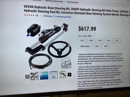 BOAT MARINE VEVOR Hydraulic BOAT STEERING KIT 300 HP PARTS ONLY NEW ENGINE ROD - Picture 19 of 19