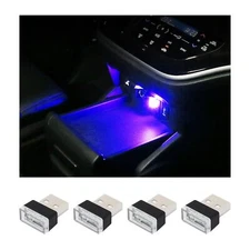 4Pack Blue Mini USB LED Car Interior Ambient Atmosphere Lights for Most Cars