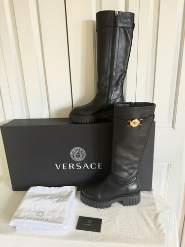 VERSACE Women Black Knee High Boots 6/36 Mint $1790 - Picture 3 of 12