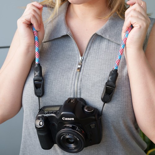 Camera Strap Neck/Wrist Rope USA Flag Red White & Blue w/ Peak Design Anchors - Picture 8 of 18
