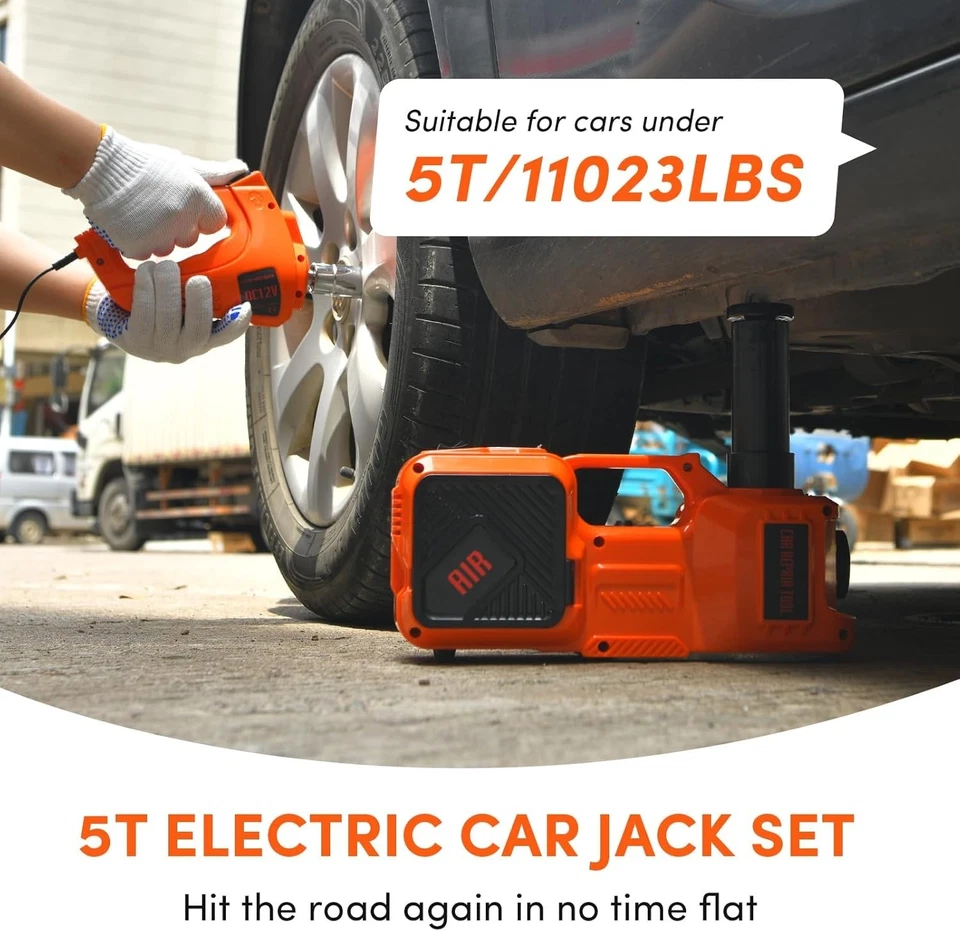 Electric Hydraulic Car Jack Kit 5 Ton with Impact Wrench Tire Inflator LED Light Foto 4 de 4