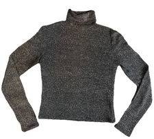 Divided H&M Black/Silver Shimmery Turtleneck Long Sleeve Crop Top 