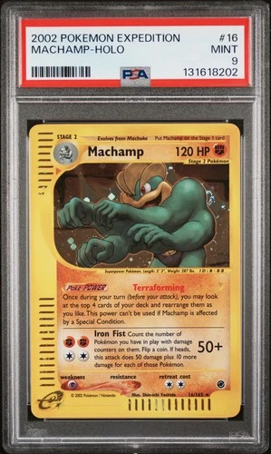 2002 POKEMON EXPEDITION #16 MACHAMP-HOLO PSA 9