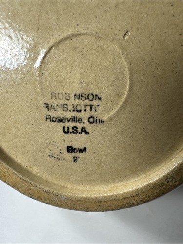 Robinson Ransbottom Green Mixing Bowl Spongeware Pottery Ohio 9” - Picture 4 of 8
