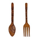 Carved Wood Tiki Design Spoon & Fork Wall Decor Art - Wooden Utensil Decorati...