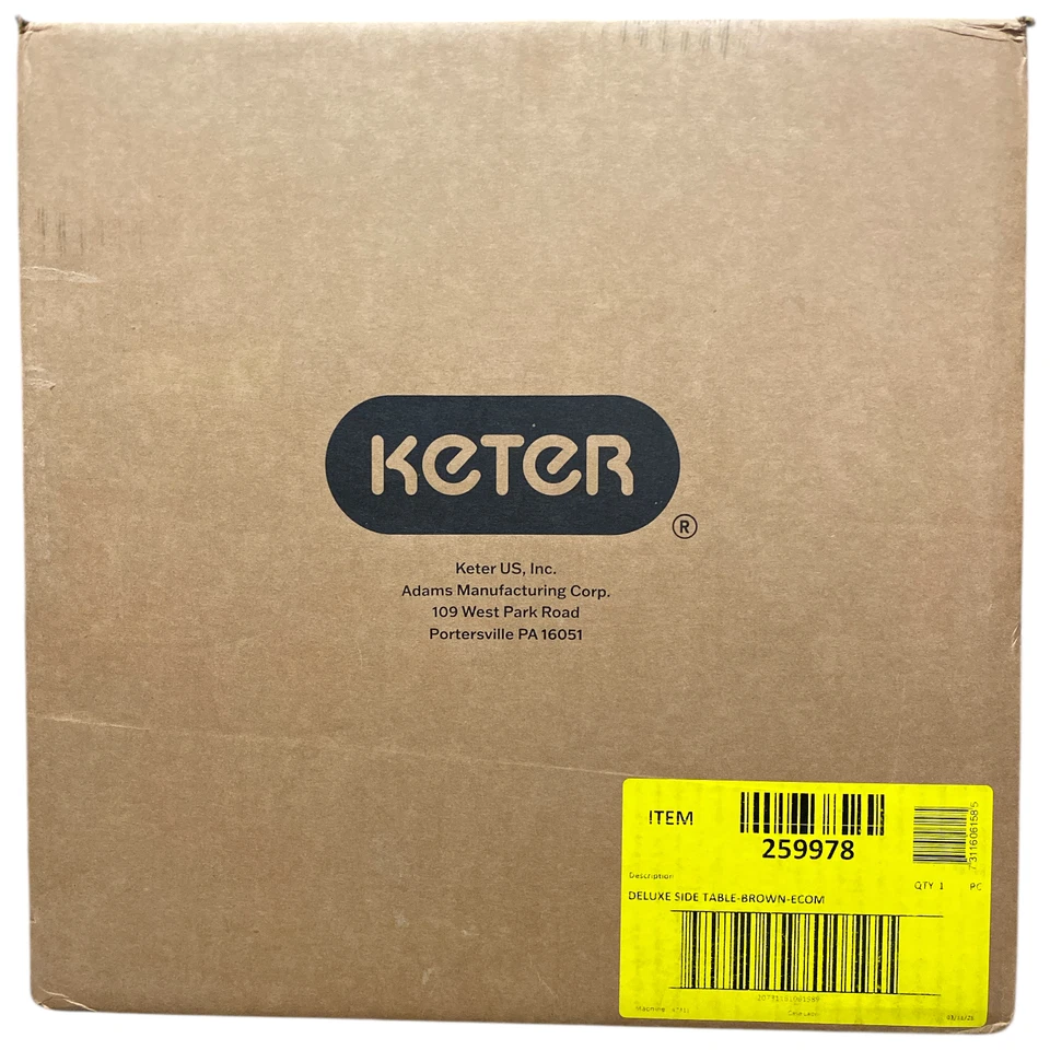 Keter Easy Assembly Deluxe Side Table with Shelf, 15.9"x15.9"x20.4", Brown - Image 1 of 2