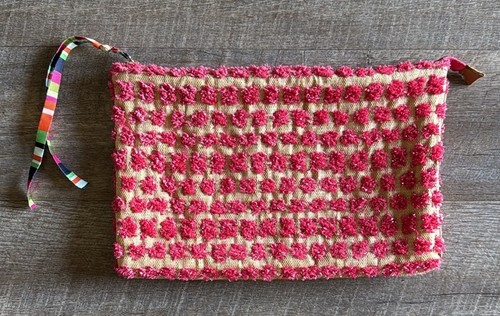 Anthropologie Miss Albright Pink Pom Pom Zip Clutch Bag Boho