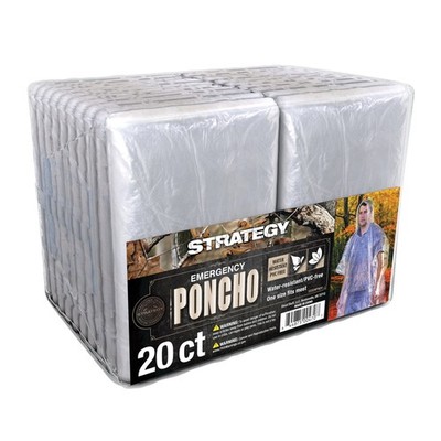 Emergency Poncho Disposable Raincoat 20 Pack Waterproof Reusable Lightweight