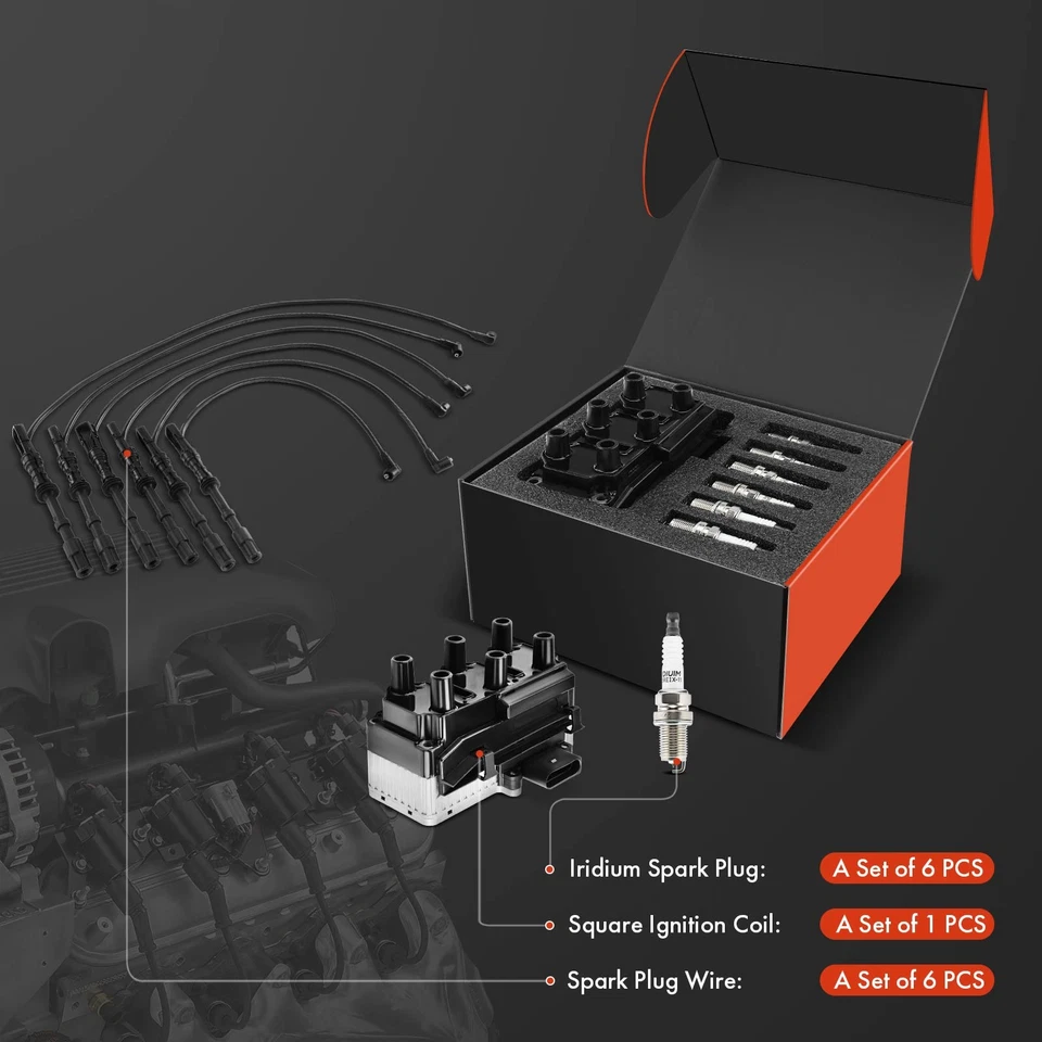 Nuevo 1x Bobina de encendido y 6x Bujías de iridio y 6x cables para Volkswagen VW Jetta Foto 2 de 4
