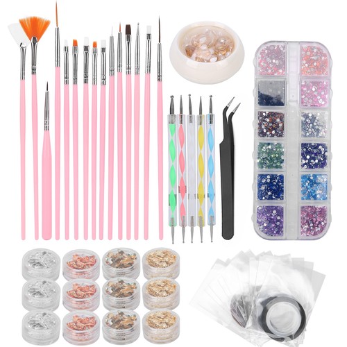Nail Art Tool Set DIY Nail Brush Dotting Pen Rhinestones Decoration Tin Foil GF0