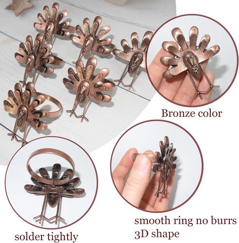 Set 12 Anelli Tovagliolo Tacchino Ringraziamento Vintage Bronzo Autunno Decorazione Cena - Foto 4 di 8