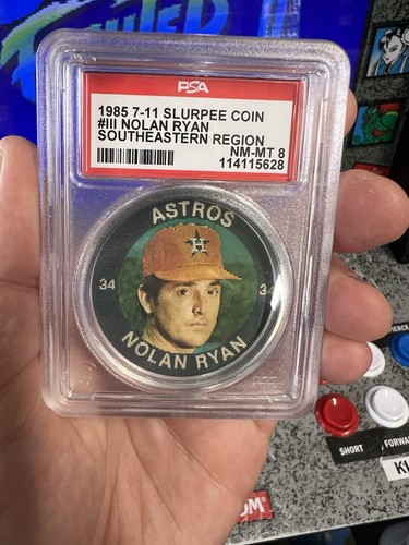 1985 7-11 Slurpee Coin Nolan Ryan #III Southeastern Region Graded PSA 8 NM-MT - Picture 1 of 7