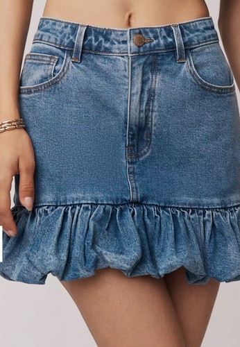 Minifalda Anthropologie Siempre The Label Denim Burbuja Volantes Dobladillo Talla S Corta - Imagen 10 de 11