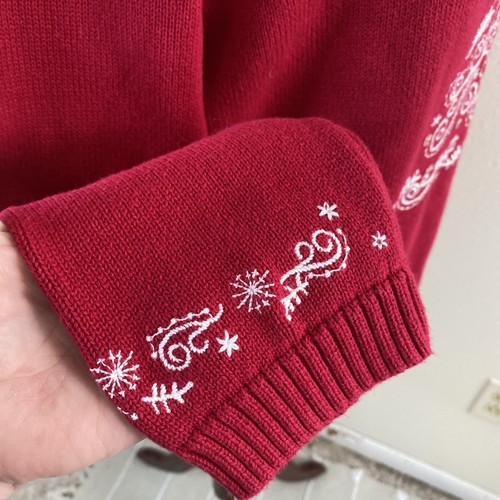 C.j. Banks Red Christmas Sweater. Hand Embroidered. Cotton Turtleneck. 1X W - Picture 4 of 8