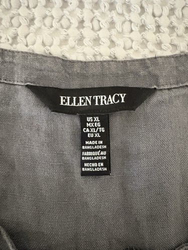 Tunica Ellen Tracy 100% lino Popover taglia XLGray manica a linguetta oro nappa zip - Foto 2 di 8