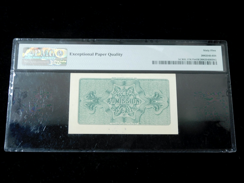 1893 Worlds Columbian Exposition Fair Admittance Ticket - Lincoln - PMG 65EPQ - Picture 2 of 4