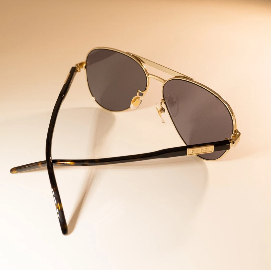 Gucci GG1163S 001 Aviator Sunglasses in Gold/Dark Havana and Gray Lens - Image 4 of 4